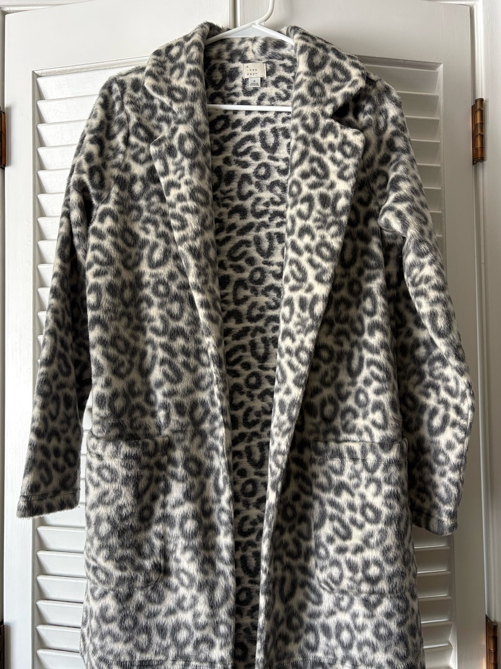 a new day Gray and White Leopard Teddy Coat